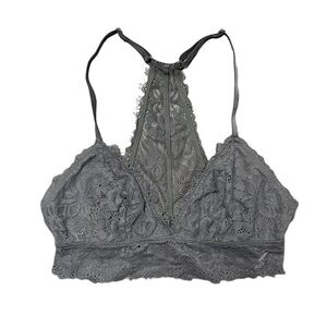 Aerie Bralette Women's Size Small Grey‎ Lace Mesh V-Neck Racerback Bra Crop Top